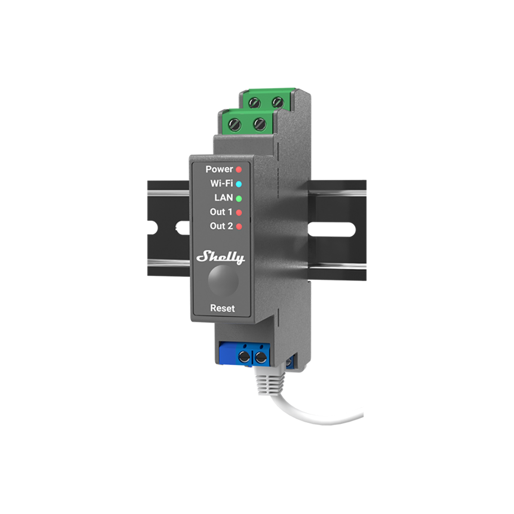 Shelly Professional 2-channel DIN rail smart switch with dry contacts