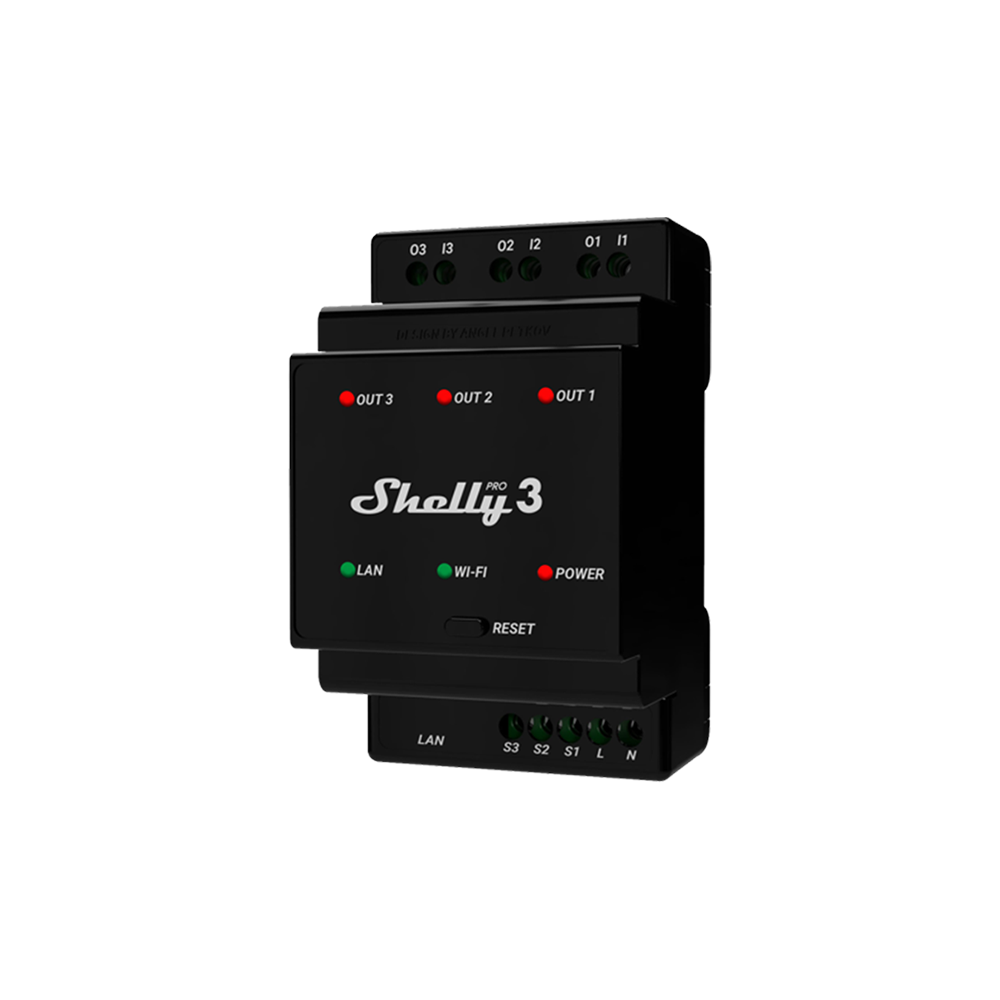 Shelly Professional 3-channel DIN rail smart switch with dry contacts