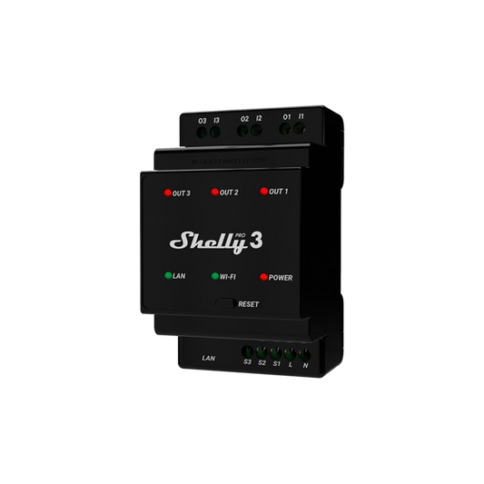 Shelly Professional 3-channel DIN rail smart switch with dry contacts