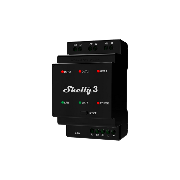 Shelly Professional 3-channel DIN rail smart switch with dry contacts ...
