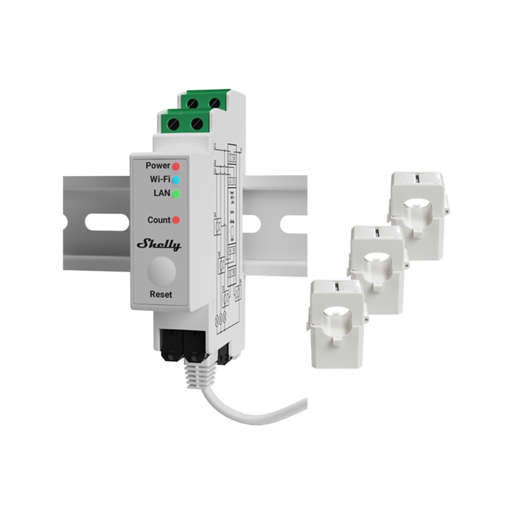 Shelly Pro 3EM 120A - Next-generation DIN-mountable 3-Phase Energy Meter, 120A