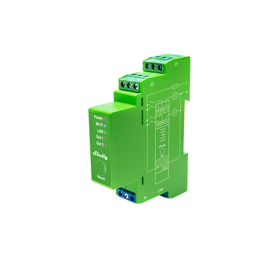 Shelly Professional 2-channel DIN rail smart dimmer with power monitoring