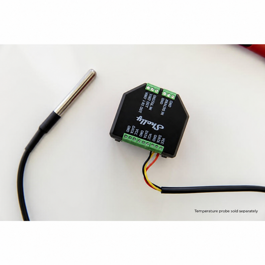 Shelly Plus Add-On shown with temperature probe sold separately